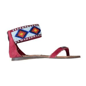 RARE Les Tropeziennes beaded studded aztec tribal bohemian beaded sandals